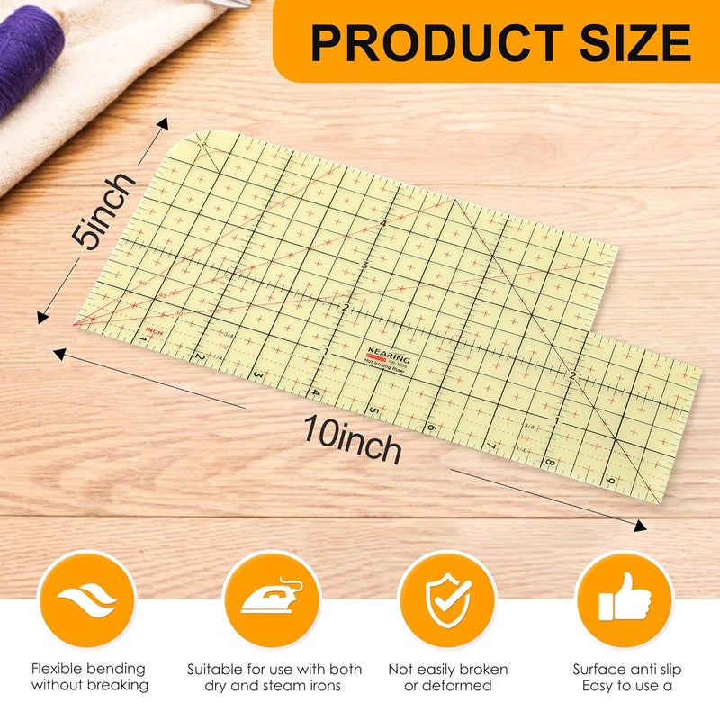 MYLbeter Thin Hot Hem Ruler Rounded Corner Ironing Ruler for Pocket All-in-one Ruler for Sewing Quilting Heat Resistant Non-Slip Hot Ruler Efficient Precise Sewing Tool Seam Guide 10X5inch - Image 5